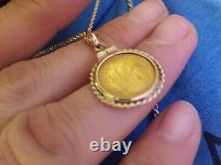 22K Gold 1945 Pesos Coin 14K Gold Rope Bezel Large Pendant 4.1 Grams Dos Y Medio