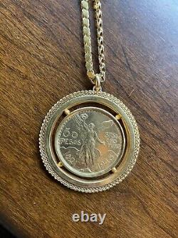 22K Gold Mexico 50 Pesos Coin with rare middle eastern 21k chain 94 grams total