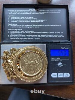 22K Gold Mexico 50 Pesos Coin with rare middle eastern 21k chain 94 grams total