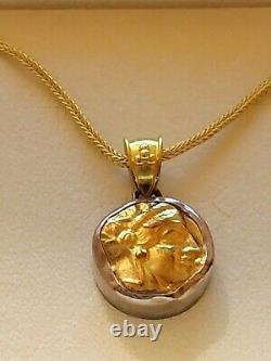 22K Yellow Gold withSilver 17 Pendant Coin Necklace 31.85 grams Signed