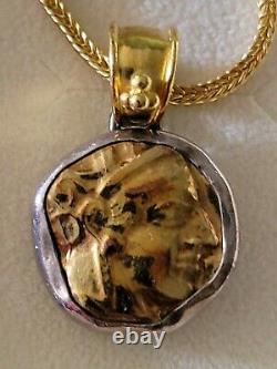 22K Yellow Gold withSilver 17 Pendant Coin Necklace 31.85 grams Signed