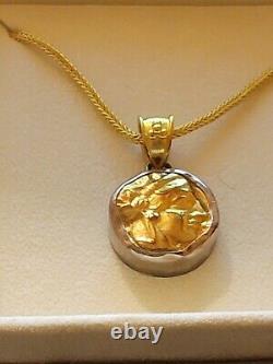 22K Yellow Gold withSilver 17 Pendant Coin Necklace 31.85 grams Signed