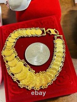 22K Yellow Saudi Gold Fine 916 Womens Coin Bracelet 7.5 Long 19mm 18.4 grams