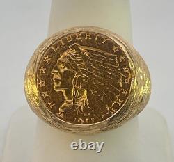 22k 1911 INDIAN HEAD 2 1/2 DOLLAR US GOLD COIN RING 14K GOLD 17.44 GRAMS WOW
