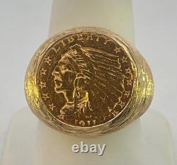 22k 1911 INDIAN HEAD 2 1/2 DOLLAR US GOLD COIN RING 14K GOLD 17.44 GRAMS WOW