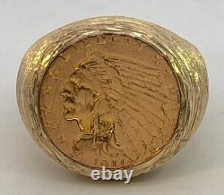 22k 1911 INDIAN HEAD 2 1/2 DOLLAR US GOLD COIN RING 14K GOLD 17.44 GRAMS WOW