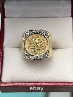 22k 1945 Mexican Dos 2 Pesos Coin 14k SI1 Diamond Yellow Gold Size 5 Ring 7 Gram