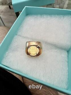 22k 1945 Mexican Dos 2 Pesos Coin 14k SI1 Diamond Yellow Gold Size 5 Ring 7 Gram