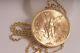 22k Gold Bicentennial 37.5 Gram 50 Pesos Coin & 14k Rope Chain Necklace