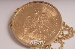 22k Gold Bicentennial 37.5 gram 50 Pesos Coin & 14k Rope chain Necklace