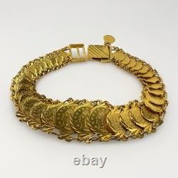 22k Yellow Gold Coin Style Medallion Link Bracelet 24 Grams 7 Inch Beautiful