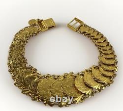 22k Yellow Gold Coin Style Medallion Link Bracelet 24 Grams 7 Inch Beautiful