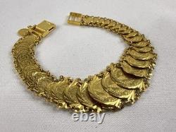 22k Yellow Gold Coin Style Medallion Link Bracelet 24 Grams 7 Inch Beautiful