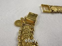 22k Yellow Gold Coin Style Medallion Link Bracelet 24 Grams 7 Inch Beautiful