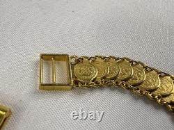 22k Yellow Gold Coin Style Medallion Link Bracelet 24 Grams 7 Inch Beautiful