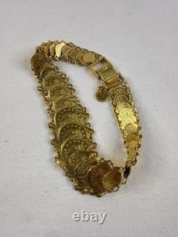 22k Yellow Gold Coin Style Medallion Link Bracelet 24 Grams 7 Inch Beautiful