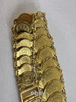 22k Yellow Gold Coin Style Medallion Link Bracelet 24 Grams 7 Inch Beautiful