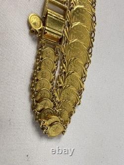 22k Yellow Gold Coin Style Medallion Link Bracelet 24 Grams 7 Inch Beautiful