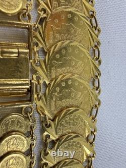 22k Yellow Gold Coin Style Medallion Link Bracelet 24 Grams 7 Inch Beautiful