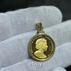 22k Yellow Gold Queen Elizabeth Twin Towers Coin 14k Charm Pendant 7.7 Grams
