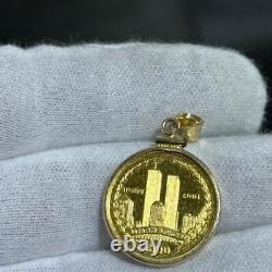 22k Yellow Gold Queen Elizabeth Twin Towers Coin 14k Charm Pendant 7.7 Grams