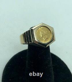 22kt. $1 Gold Coin In Solid 14kt. Gold Ring T. W 11.7grams