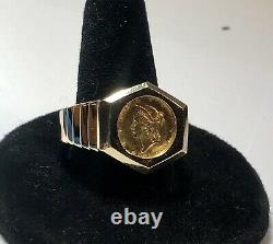 22kt. $1 Gold Coin In Solid 14kt. Gold Ring T. W 11.7grams