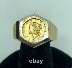 22kt. $1 Gold Coin In Solid 14kt. Gold Ring T. W 11.7grams