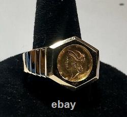 22kt. $1 Gold Coin In Solid 14kt. Gold Ring T. W 11.7grams