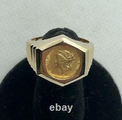 22kt. $1 Gold Coin In Solid 14kt. Gold Ring T. W 11.7grams