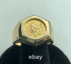 22kt. $1 Gold Coin In Solid 14kt. Gold Ring T. W 11.7grams