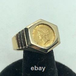 22kt. $1 Gold Coin In Solid 14kt. Gold Ring T. W 11.7grams