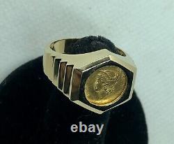 22kt. $1 Gold Coin In Solid 14kt. Gold Ring T. W 11.7grams