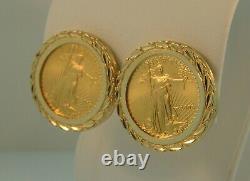 24K Eagle 5 Dollar Coin Earrings With 14K Bezel-12.2 Grams