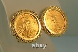 24K Eagle 5 Dollar Coin Earrings With 14K Bezel-12.2 Grams