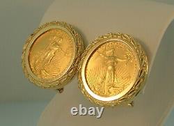 24K Eagle 5 Dollar Coin Earrings With 14K Bezel-12.2 Grams