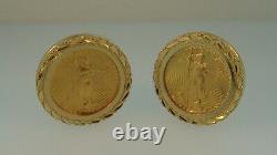 24K Eagle 5 Dollar Coin Earrings With 14K Bezel-12.2 Grams