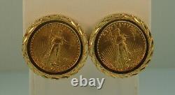 24K Eagle 5 Dollar Coin Earrings With 14K Bezel-12.2 Grams