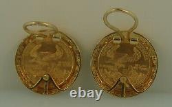 24K Eagle 5 Dollar Coin Earrings With 14K Bezel-12.2 Grams