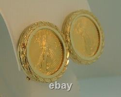 24K Eagle 5 Dollar Coin Earrings With 14K Bezel-12.2 Grams