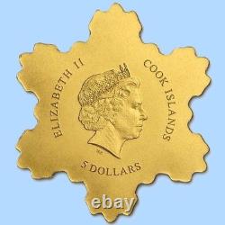 24K GOLD SNOWFLAKE 1/2 Gram 13.92mm Winter & Christmas Coin COOK ISLANDS $5