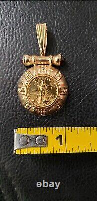 24K Gold Liberty Coin 14k Gold Pendant Frame Garnet Cabochons Enhancer 11 grams