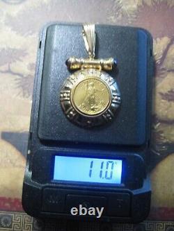 24K Gold Liberty Coin 14k Gold Pendant Frame Garnet Cabochons Enhancer 11 grams