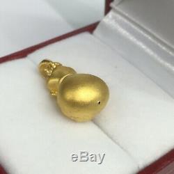 24K Solid Gold 3D Lucky Fish Money Coin bag Charm/ Pendant, 1.60 Grams