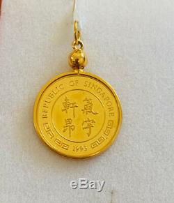 24K Solid Yellow Gold Coin Rooster Pendant (Total 3.65Grams)