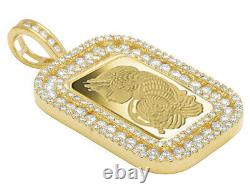 24K Yellow Gold Lady Fortuna 10 Grams Coin Diamond Frame Pendant 3.25 Ct