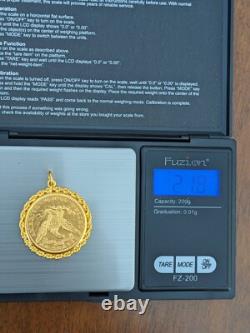 24k 9999 Solid Yellow Gold Coin Pendant, 21.87 grams Never Worn