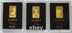 (3) 2022 Gold Solomon Islands $10 Bullion Coins 1/2 Gram Bar In Capsules
