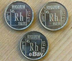 3 Rhodium Coins 5.3 Grams Each. 999 Pure Rh Bullion Not Bar Over 1/2 Oz Total