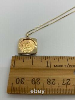 4.8 grams 14k Yellow Gold Coin Pendant 1945 Dos Pesos & 18 Chain
